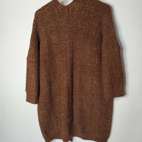 Small Oversized Cardigan Brown Metallic Festive Boho Pockets - Picture 5 of 9